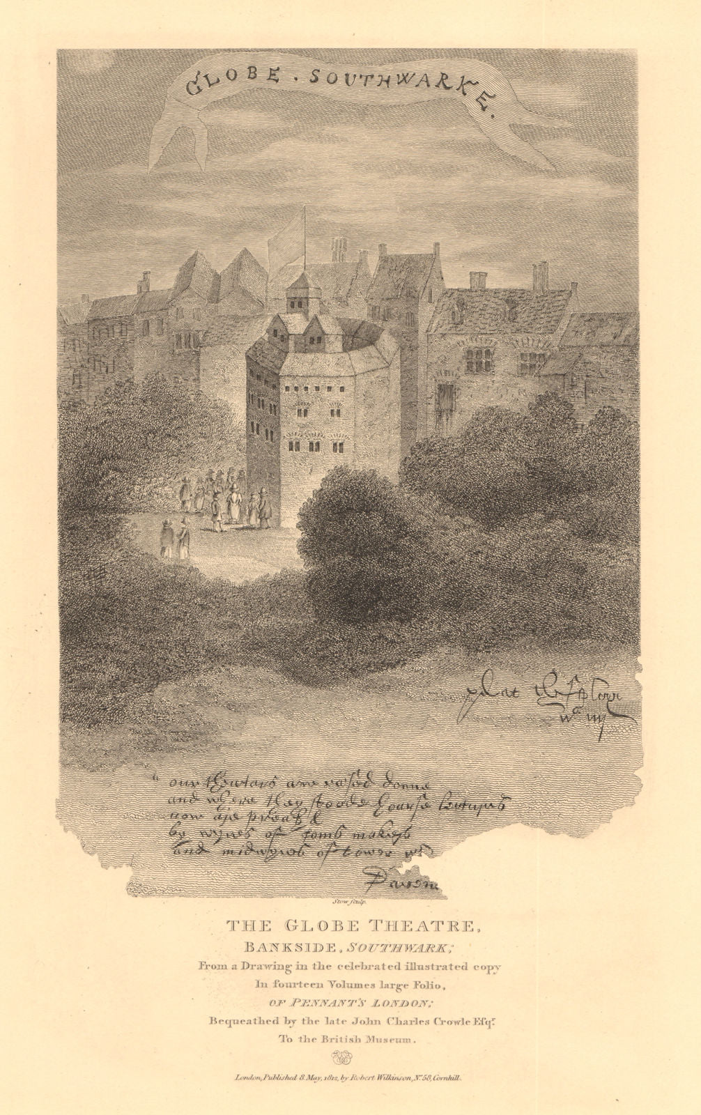 THE GLOBE THEATRE, Bankside, Southwark. Shakespeare, London. WILKINSON 1834